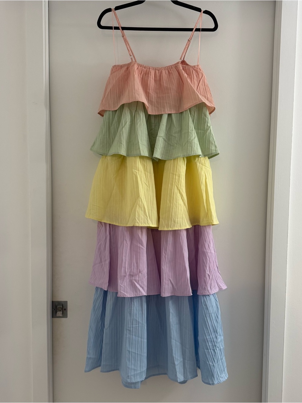 Lovelo Tiered Pastel Tank Babydoll Maxi Dress Small Preppy Bright Wedding Guest - Picture 10 of 12
